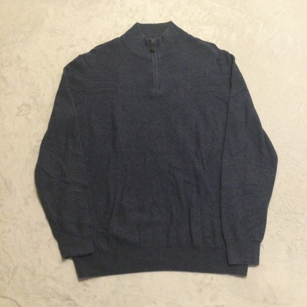 Wilkens Bros Sweater Men Large Blue 100% Cotton Quarter Zip Mock Neck Heritage L